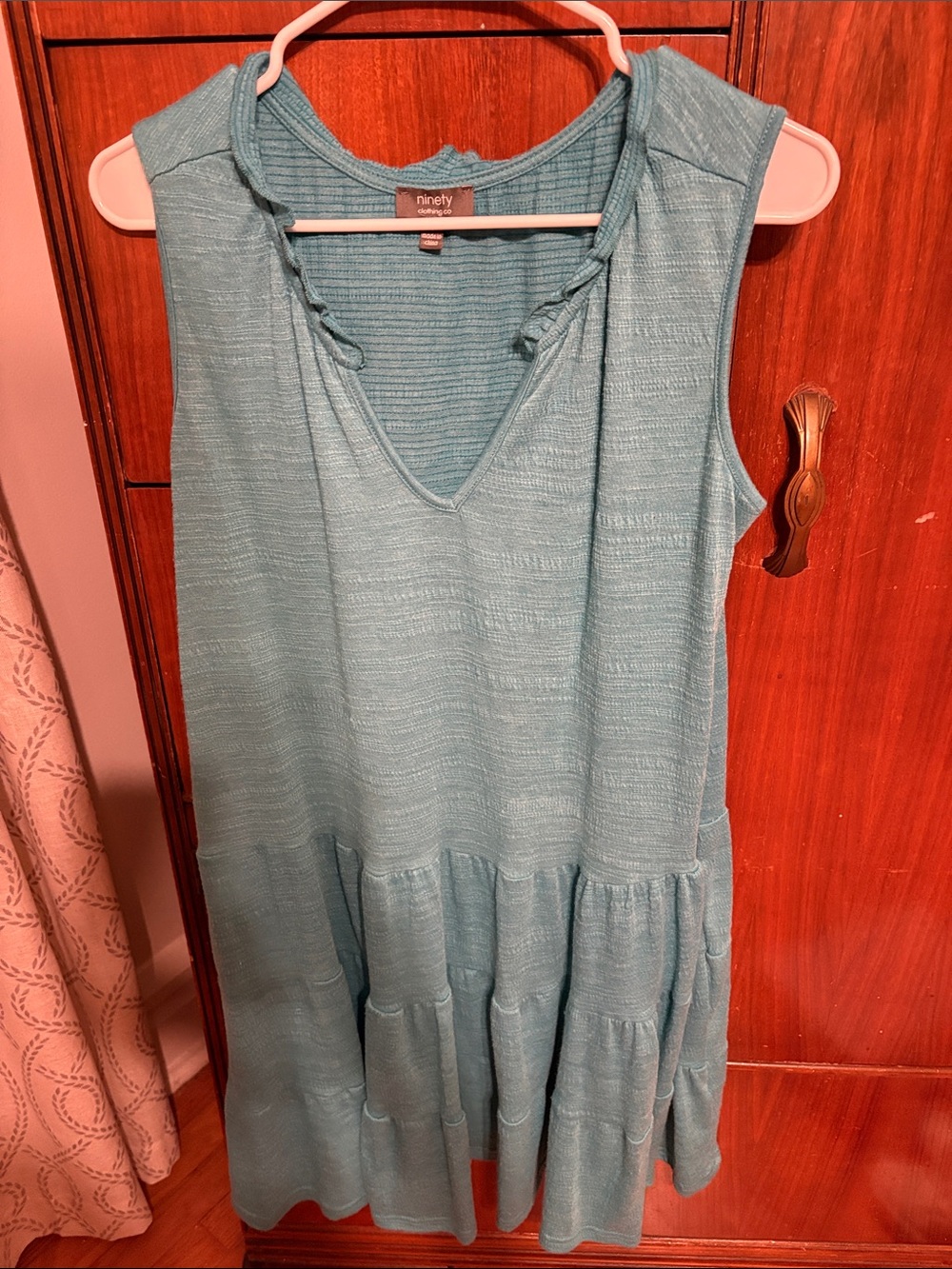 Ninety Teal Tiered V-Neck Sleeveless Dress